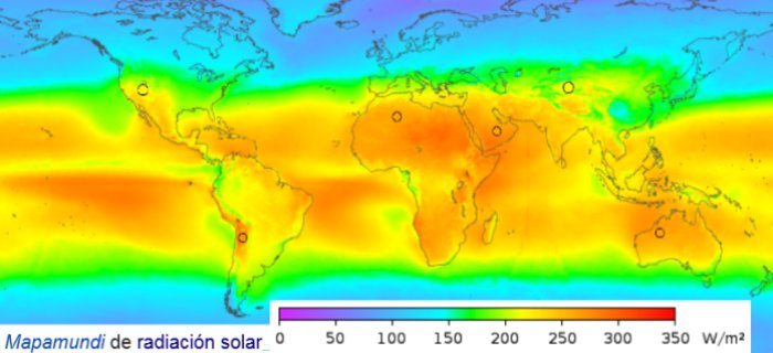 Mapamundi de radiación solar